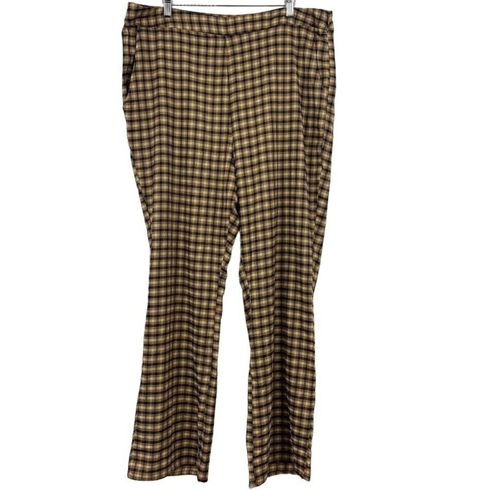 BP Women's Flare‎ Check Woven Pants In Tan- Black Jorja Text Plaid Size 3X NWT